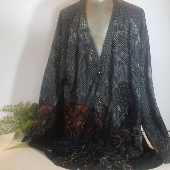 “UNIQUE MULTI FABRIC” Grey and abstract coloured patterns long sleeved sweater. - Picture 6 of 13